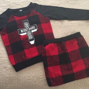 Gothic Harajuku Red Nightmare, Cross Sweater Set